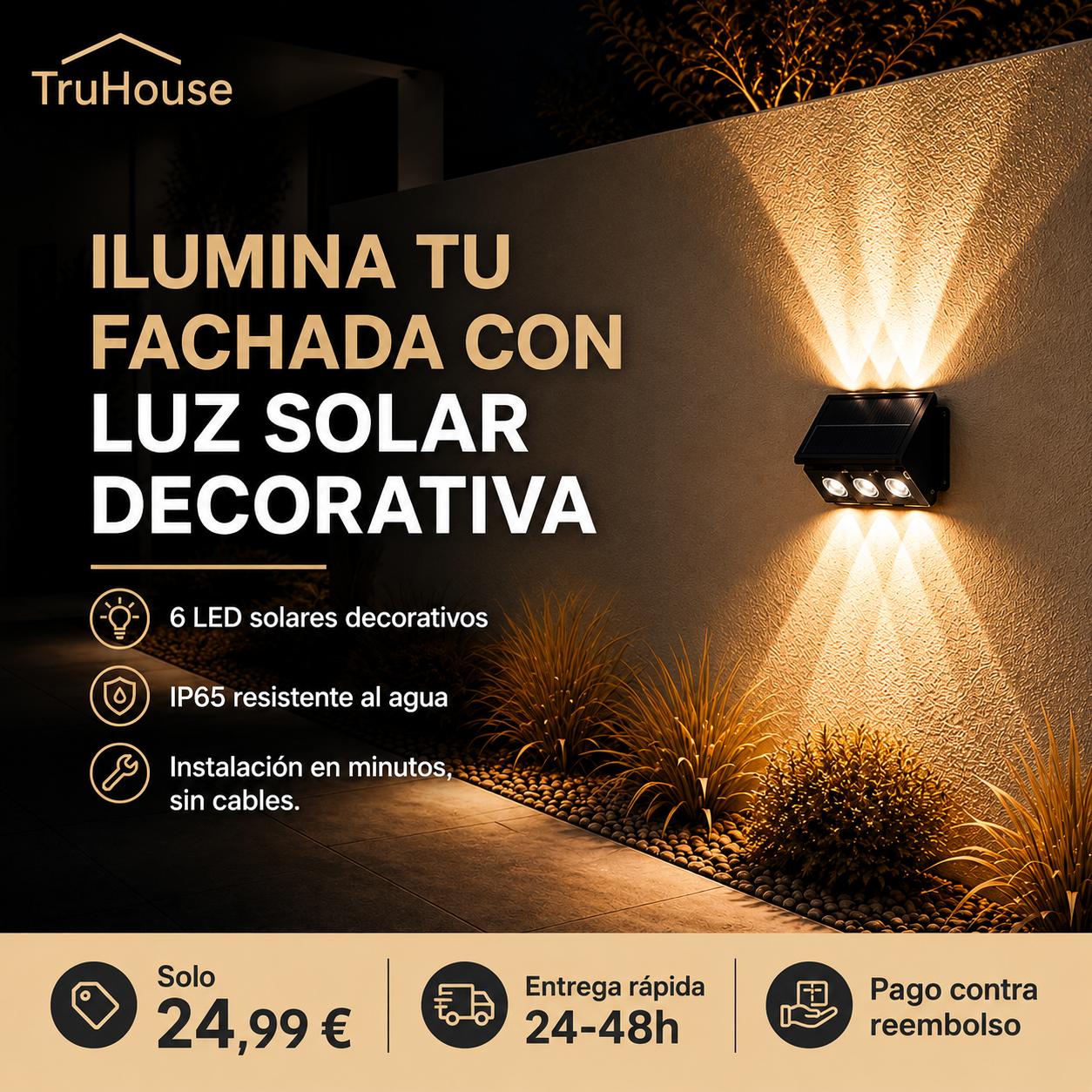 Lámpara solar exterior con 6 LED